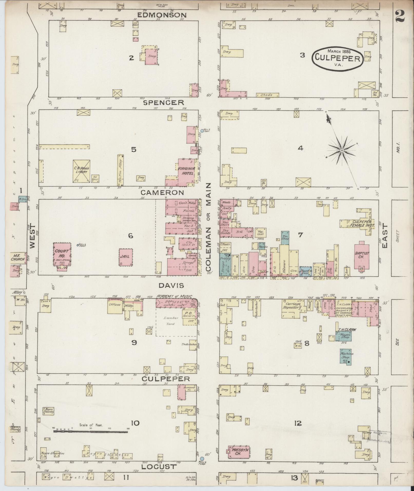 Sanborn Fire Insurance Map from Culpeper, Culpeper County, Virginia (1886), Sheet #0002 - Complete Map Set gallery image, historic Sanborn map, vintage wall art, Virginia Virginia