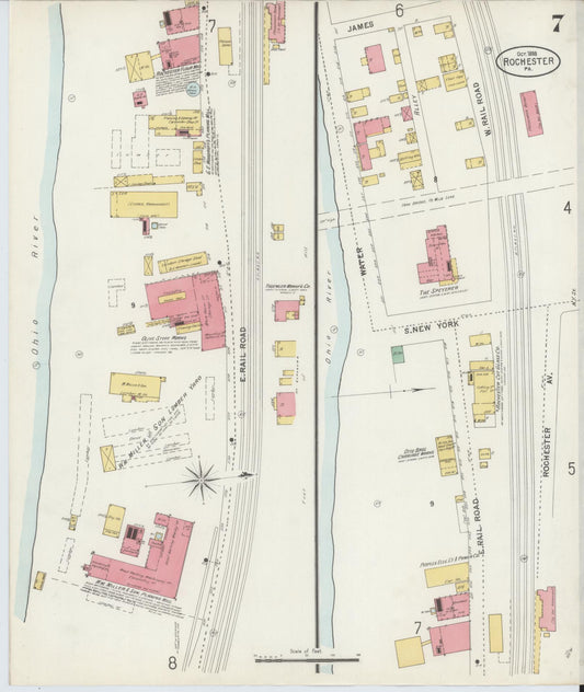 Sanborn Fire Insurance Map from Rochester, Beaver County, Pennsylvania (1898), Sheet #0007 - Historic Sanborn Fire Insurance Map Print, vintage old map wall art, antique decor, genealogy gift, Pennsylvania Pennsylvania map