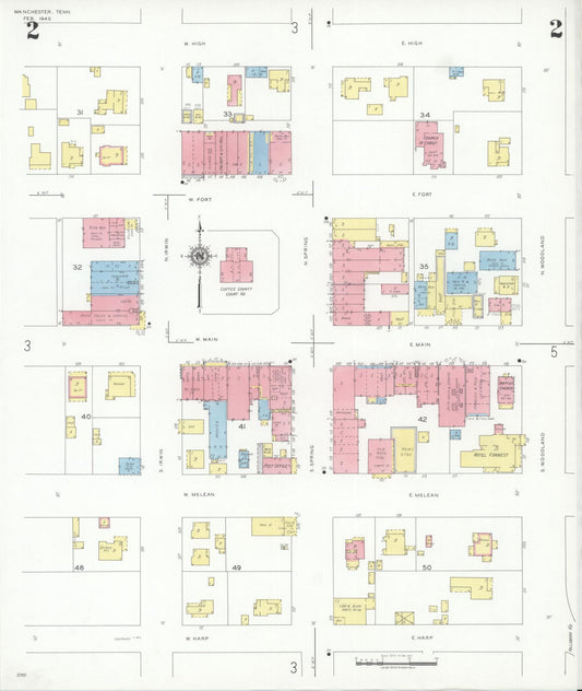 Sanborn Fire Insurance Map from Manchester, Coffee County, Tennessee (1940), Sheet #0002 - Historic Sanborn Fire Insurance Map Print, vintage old map wall art, antique decor, genealogy gift, Tennessee Tennessee map