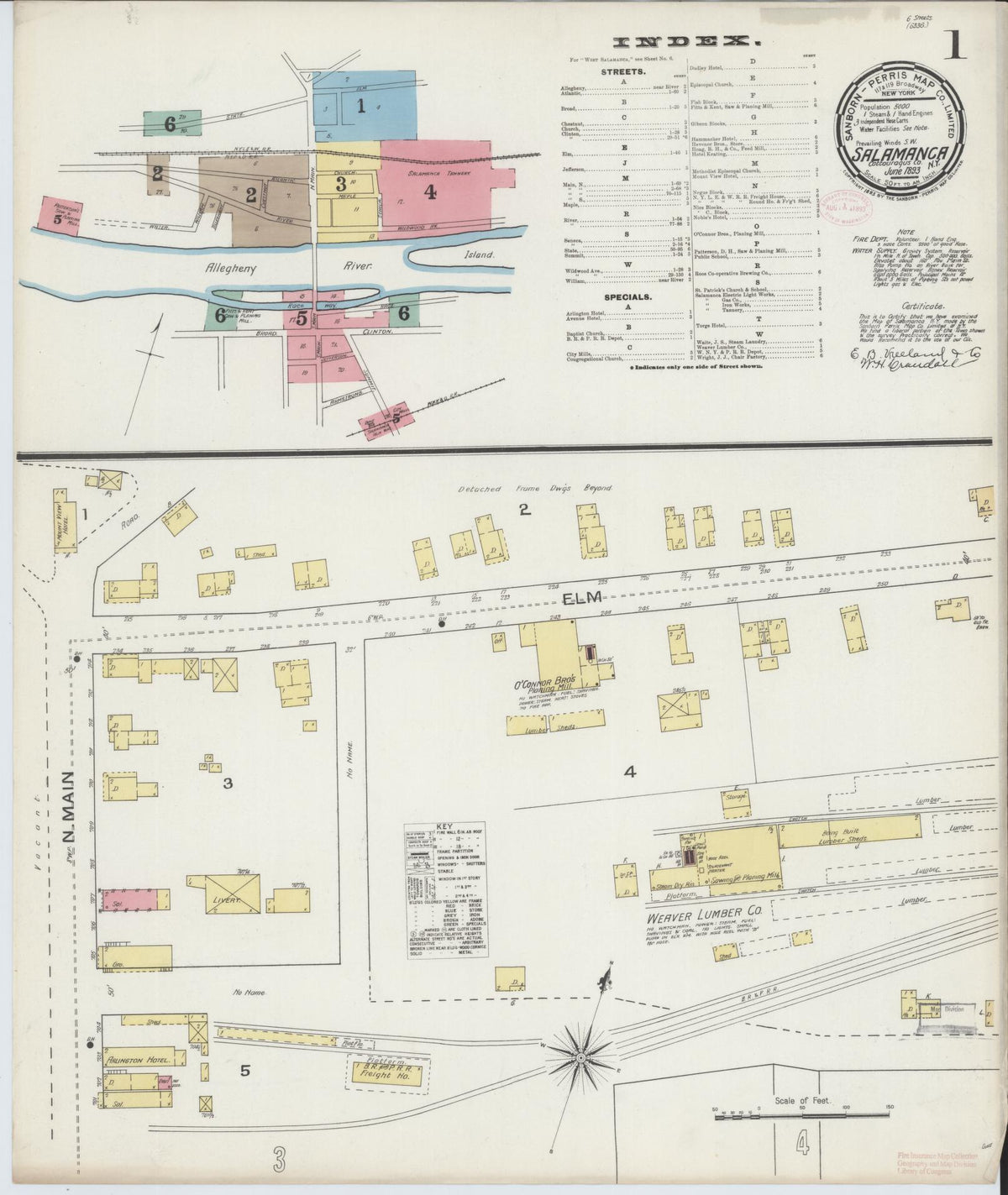 Sanborn Fire Insurance Map from Salamanca, Cattaraugus County, New York (1893), Sheet #0001 - Complete Map Set gallery image, historic Sanborn map, vintage wall art, New York New York