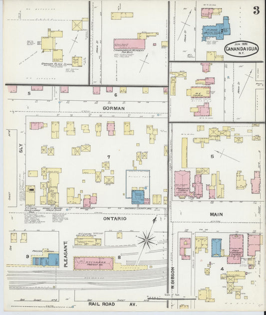 Sanborn Fire Insurance Map from Canandaigua, Ontario County, New York (1892), Sheet #0003 - Historic Sanborn Fire Insurance Map Print, vintage old map wall art, antique decor, genealogy gift, New York New York map