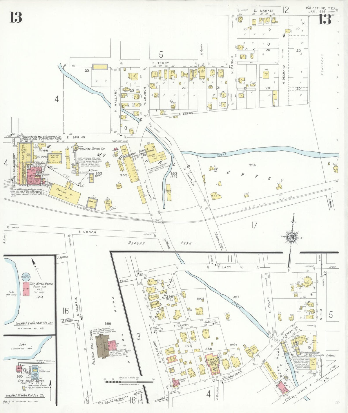 Sanborn Fire Insurance Map from Palestine, Anderson County, Texas (1935), Sheet #0013 - Historic Sanborn Fire Insurance Map Print, vintage old map wall art, antique decor, genealogy gift, Texas Texas map