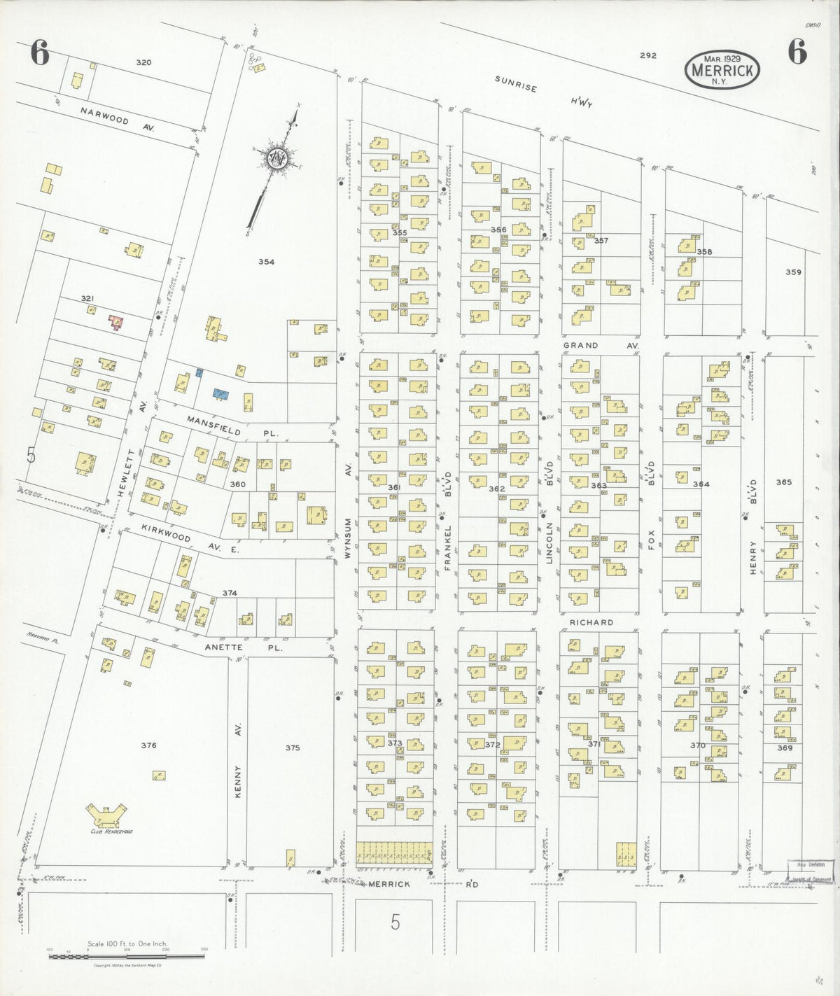 Sanborn Fire Insurance Map from Merrick, Nassau County, New York (1929), Sheet #0006 - Complete Map Set gallery image, historic Sanborn map, vintage wall art, New York New York