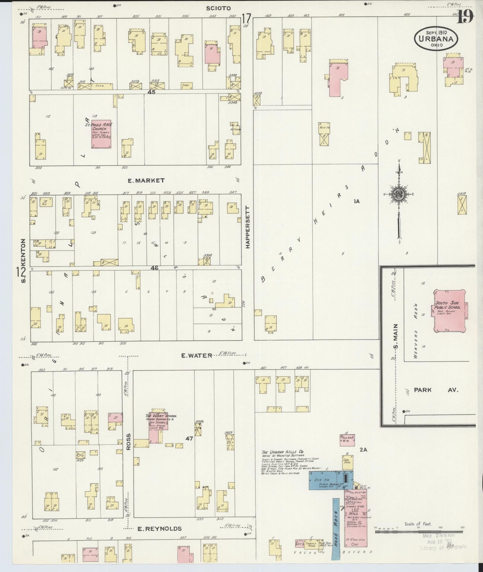 Sanborn Fire Insurance Map from Urbana, Champaign County, Ohio (1910), Sheet #0019 - Complete Map Set gallery image, historic Sanborn map, vintage wall art, Ohio Ohio