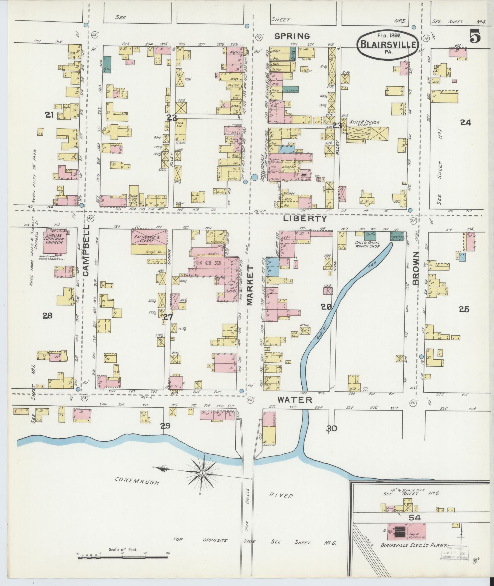 Sanborn Fire Insurance Map from Blairsville, Indiana County, Pennsylvania (1892), Sheet #0005 - Historic Sanborn Fire Insurance Map Print, vintage old map wall art, antique decor, genealogy gift, Pennsylvania Pennsylvania map