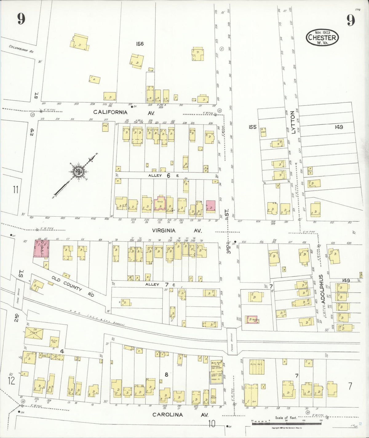 Sanborn Fire Insurance Map from Chester, Hancock County, West Virginia (1923), Sheet #0009 - Historic Sanborn Fire Insurance Map Print, vintage old map wall art, antique decor, genealogy gift, West Virginia West Virginia map