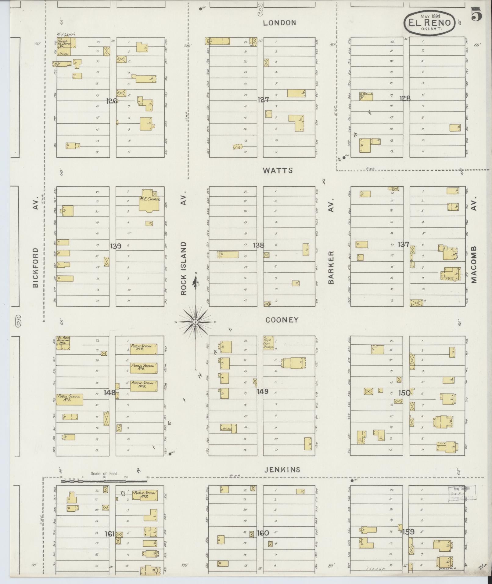 Sanborn Fire Insurance Map from El Reno, Canadian County, Oklahoma (1894), Sheet #0005 - Complete Map Set gallery image, historic Sanborn map, vintage wall art, Oklahoma Oklahoma
