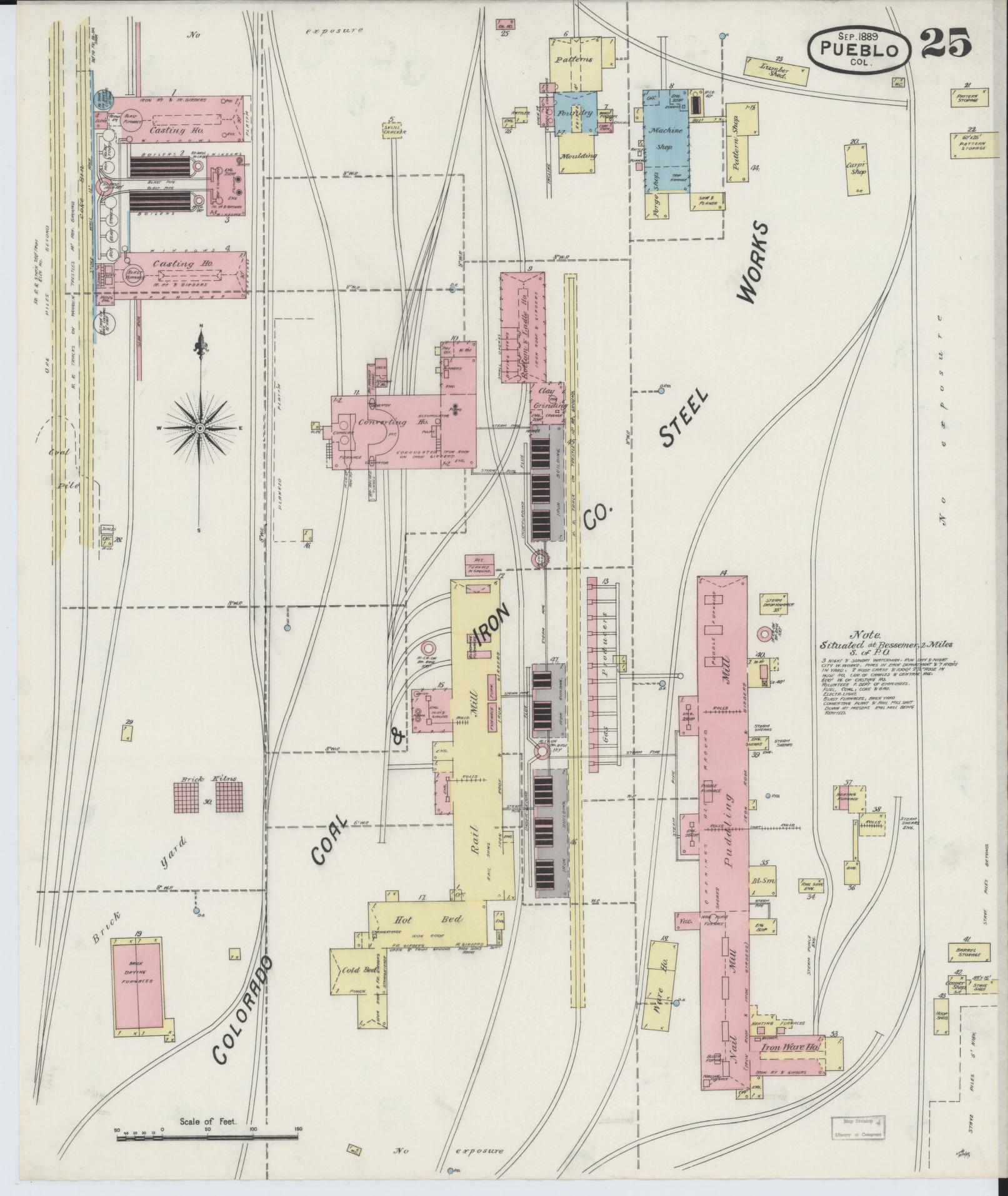 Sanborn Fire Insurance Map from Pueblo, Pueblo County, Colorado (1889), Sheet #0025 - Complete Map Set gallery image, historic Sanborn map, vintage wall art, Colorado Colorado