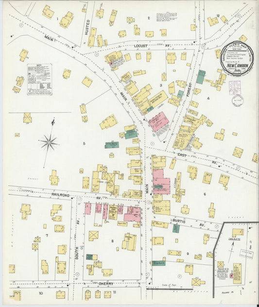 Sanborn Fire Insurance Map from New Canaan, Fairfield County, Connecticut (1901), Sheet #0001 - Historic Sanborn Fire Insurance Map Print, vintage old map wall art, antique decor, genealogy gift, Connecticut Connecticut map