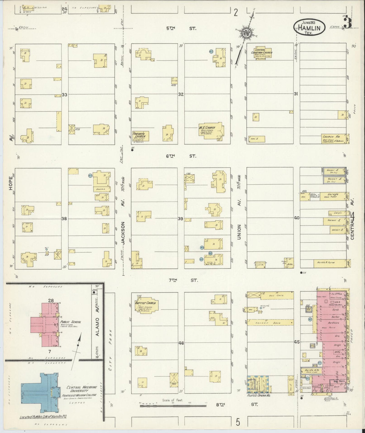 Sanborn Fire Insurance Map from Hamlin, Jones County, Texas (1913), Sheet #0003 - Complete Map Set gallery image, historic Sanborn map, vintage wall art, Texas Texas