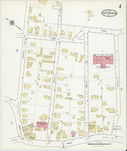 Sanborn Fire Insurance Map from Port Jefferson, Suffolk County, New York (1917), Sheet #0004 - Historic Sanborn Fire Insurance Map Print, vintage old map wall art, antique decor, genealogy gift, New York New York map