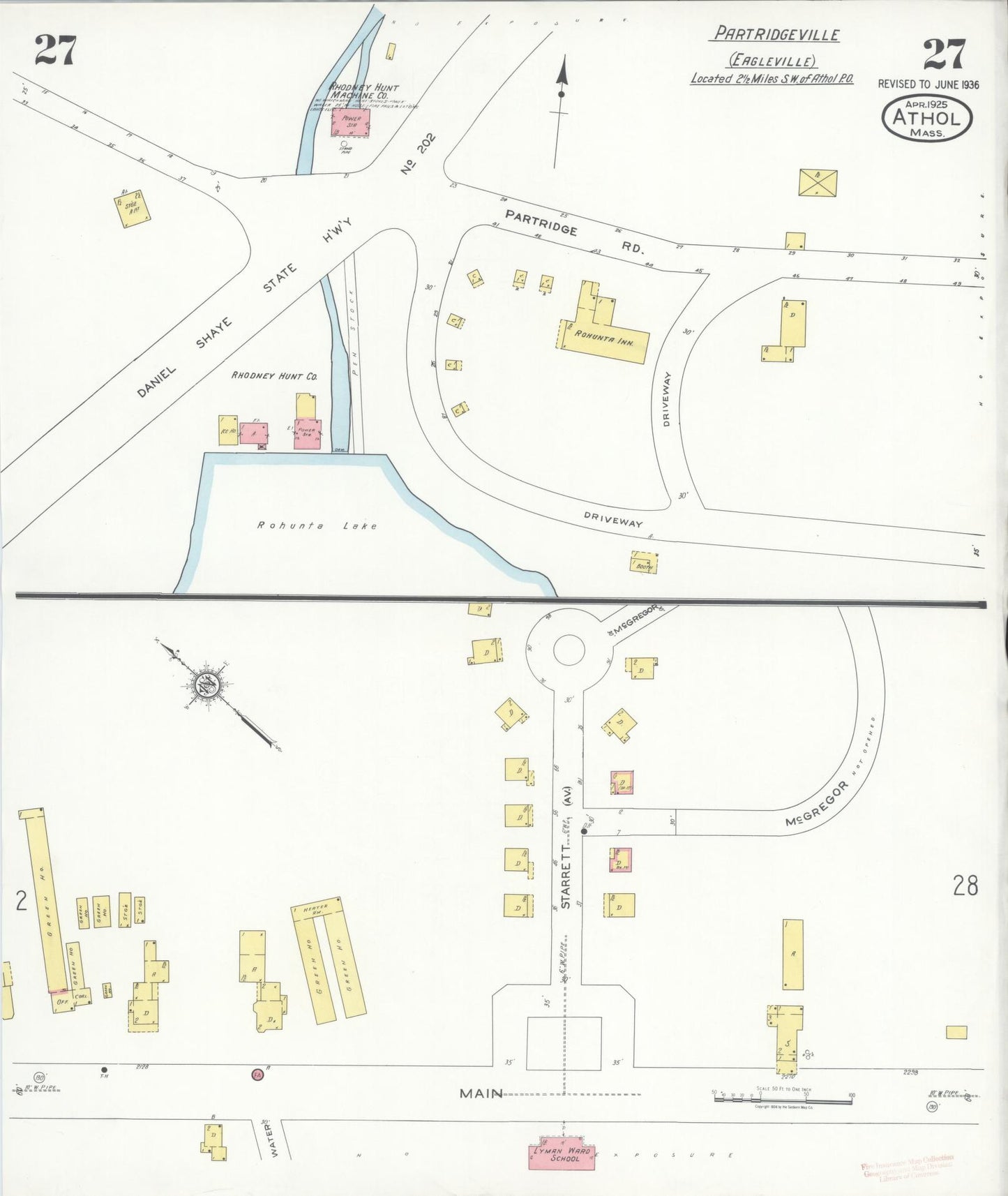 Sanborn Fire Insurance Map from Athol, Worcester County, Massachusetts (1936), Sheet #0027 - Historic Sanborn Fire Insurance Map Print, vintage old map wall art, antique decor, genealogy gift, Massachusetts Massachusetts map