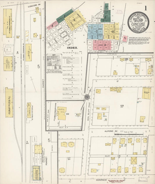 Sanborn Fire Insurance Map from Concord, Contra Costa County, California (1912), Sheet #0001 - Complete Map Set gallery image, historic Sanborn map, vintage wall art, California California