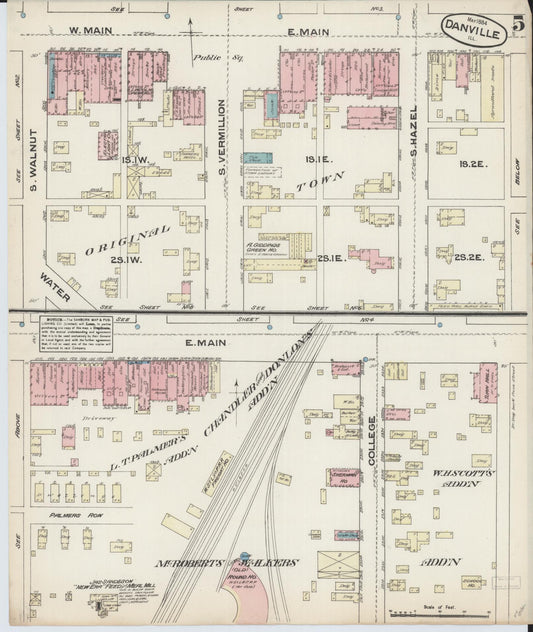 Sanborn Fire Insurance Map from Danville, Vermilion County, Illinois (1884), Sheet #0005 - Historic Sanborn Fire Insurance Map Print, vintage old map wall art, antique decor, genealogy gift, Illinois Illinois map