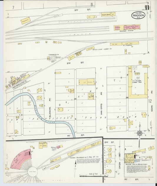 Sanborn Fire Insurance Map from Madison, Lake County, South Dakota (1914), Sheet #0011 - Historic Sanborn Fire Insurance Map Print, vintage old map wall art, antique decor, genealogy gift, South Dakota South Dakota map