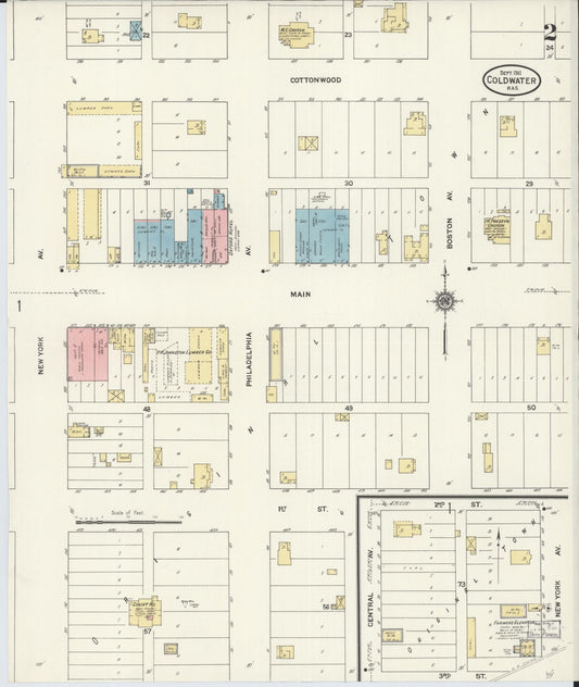 Sanborn Fire Insurance Map from Coldwater, Comanche County, Kansas (1911), Sheet #0002 - Historic Sanborn Fire Insurance Map Print, vintage old map wall art, antique decor, genealogy gift, Kansas Kansas map