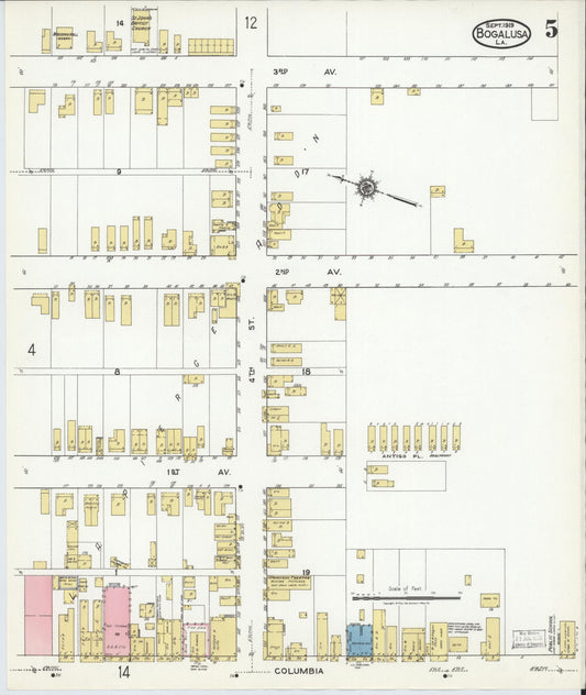 Sanborn Fire Insurance Map from Bogalusa, Washington Parish, Louisiana (1919), Sheet #0005 - Historic Sanborn Fire Insurance Map Print, vintage old map wall art, antique decor, genealogy gift, Louisiana Louisiana map