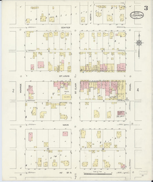 Sanborn Fire Insurance Map from Lebanon, Saint Clair County, Illinois (1914), Sheet #0003 - Historic Sanborn Fire Insurance Map Print, vintage old map wall art, antique decor, genealogy gift, Illinois Illinois map