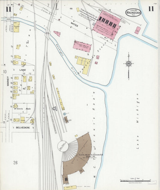 Sanborn Fire Insurance Map from Waukegan, Lake County, Illinois (1924), Sheet #0011 - Historic Sanborn Fire Insurance Map Print, vintage old map wall art, antique decor, genealogy gift, Illinois Illinois map