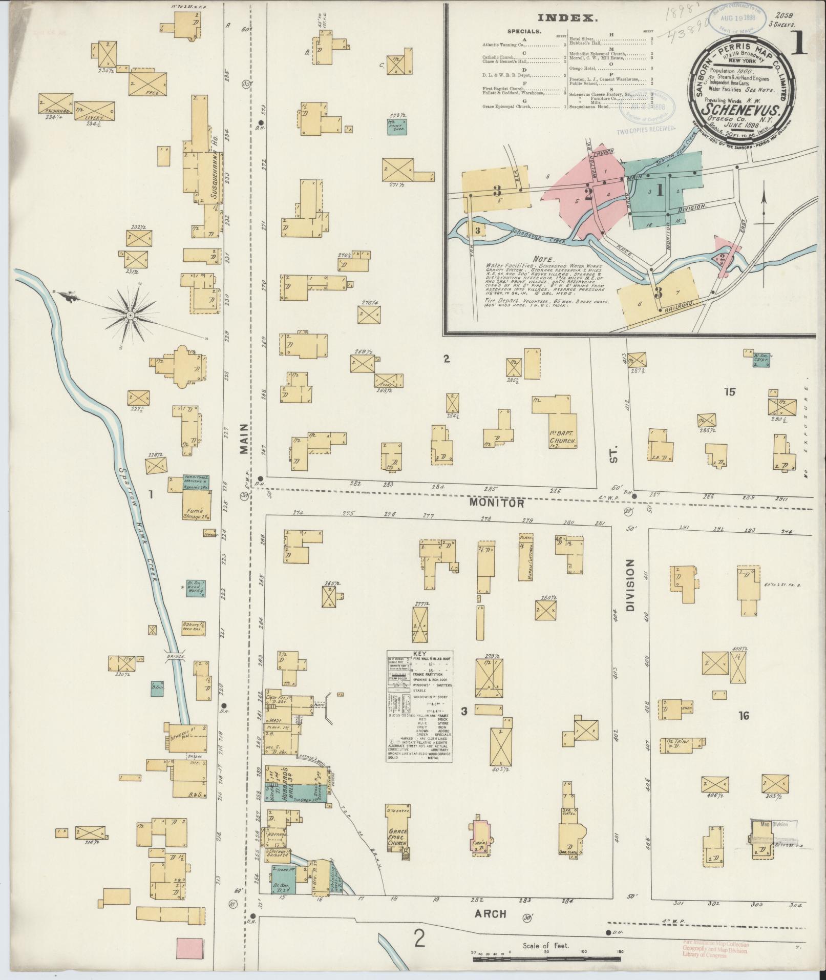 Sanborn Fire Insurance Map from Schenevus, Otsego County, New York (1898), Sheet #0001 - Complete Map Set gallery image, historic Sanborn map, vintage wall art, New York New York