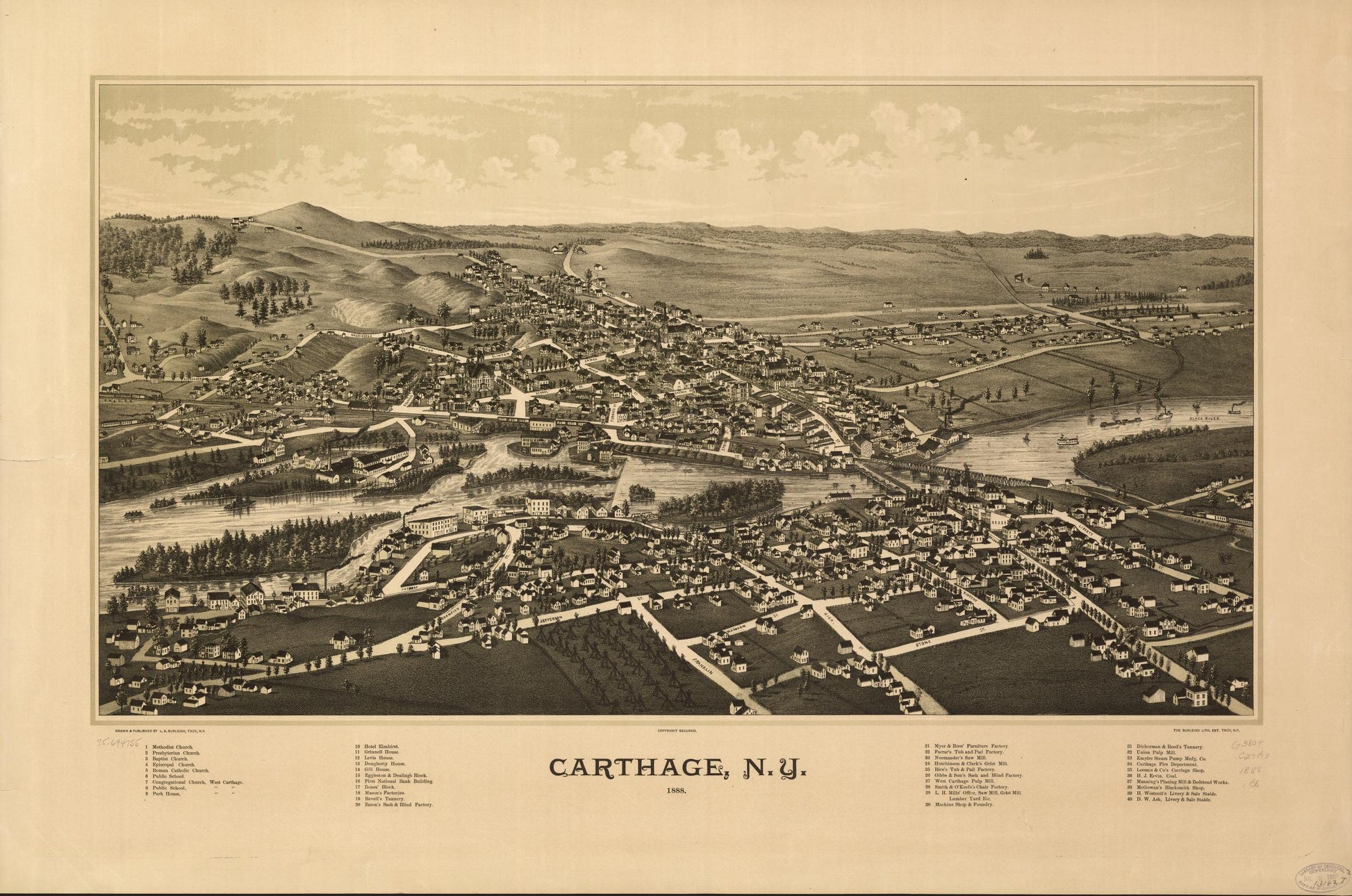 Carthage, N.Y. 1888. (1888) – Historic Bird’s-Eye View Panorama Print