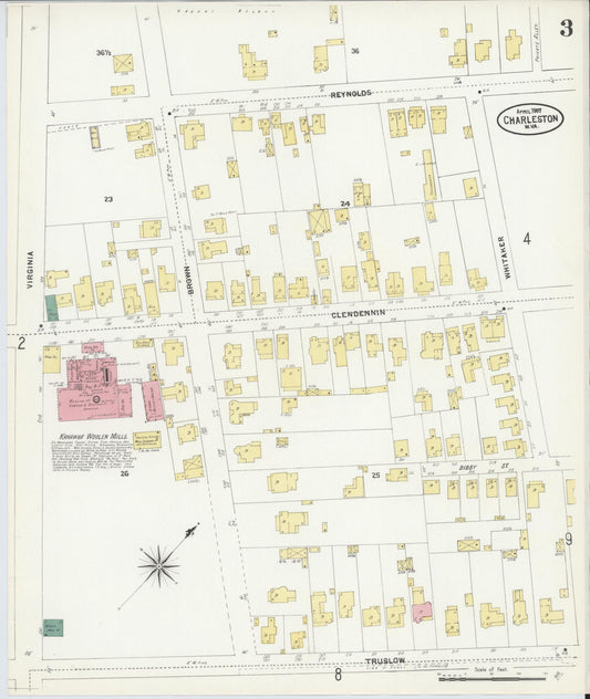 Sanborn Fire Insurance Map from Charleston, Kanawha County, West Virginia (1907), Sheet #0003 - Historic Sanborn Fire Insurance Map Print, vintage old map wall art, antique decor, genealogy gift, West Virginia West Virginia map