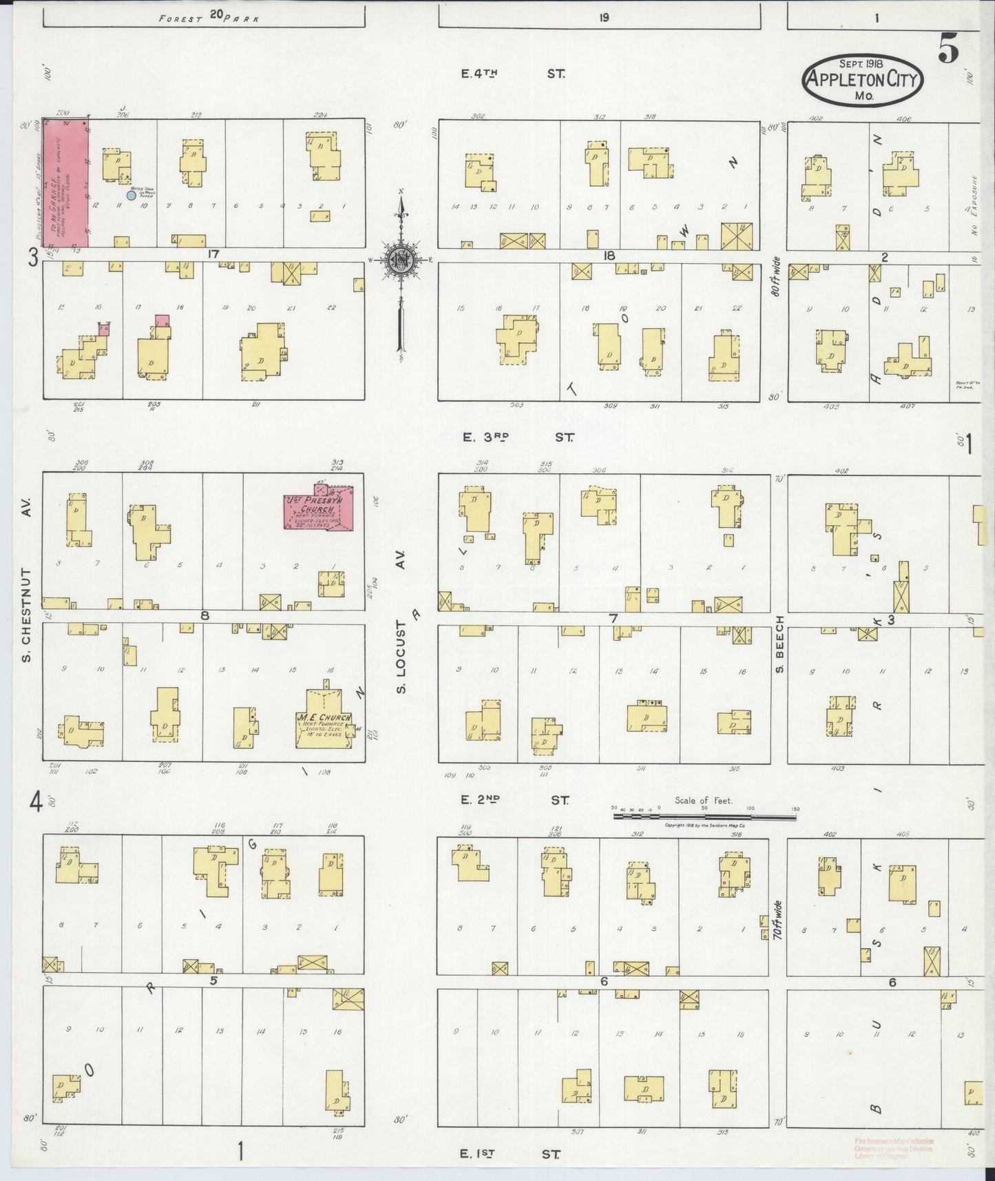 Sanborn Fire Insurance Map from Appleton City, Saint Clair County, Missouri (1918), Sheet #0005 - Historic Sanborn Fire Insurance Map Print, vintage old map wall art, antique decor, genealogy gift, Missouri Missouri map