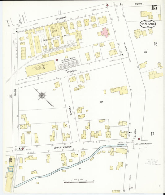 Sanborn Fire Insurance Map from Saint Albans, Franklin County, Vermont (1912), Sheet #0015 - Historic Sanborn Fire Insurance Map Print, vintage old map wall art, antique decor, genealogy gift, Vermont Vermont map