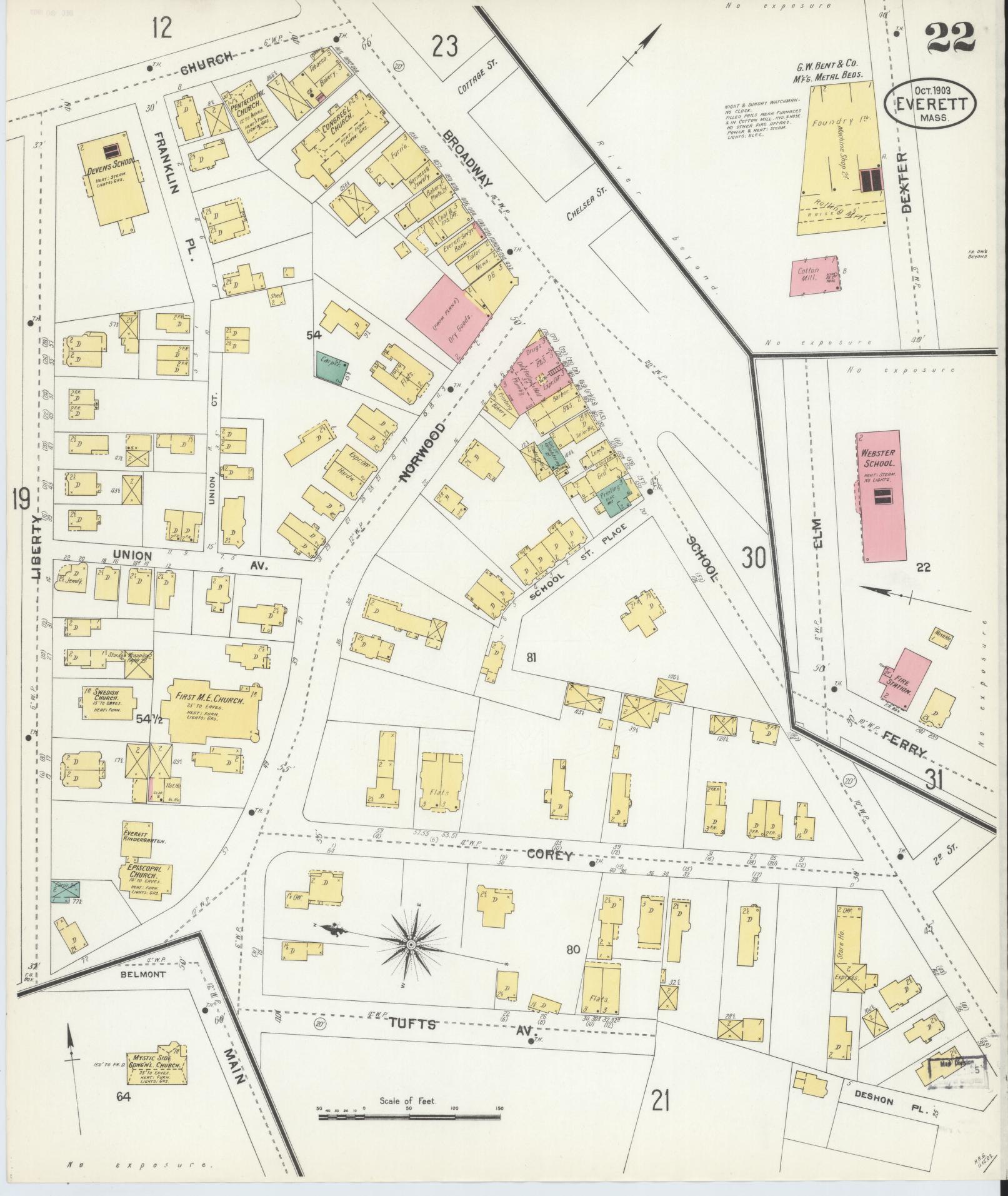Sanborn Fire Insurance Map from Everett, Middlesex County, Massachusetts (1903), Sheet #0022 - Historic Sanborn Fire Insurance Map Print, vintage old map wall art, antique decor, genealogy gift, Massachusetts Massachusetts map