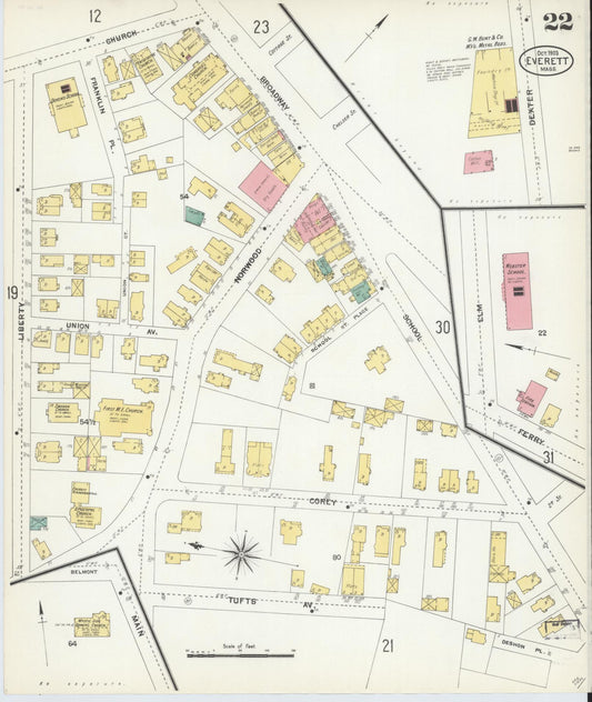 Sanborn Fire Insurance Map from Everett, Middlesex County, Massachusetts (1903), Sheet #0022 - Historic Sanborn Fire Insurance Map Print, vintage old map wall art, antique decor, genealogy gift, Massachusetts Massachusetts map