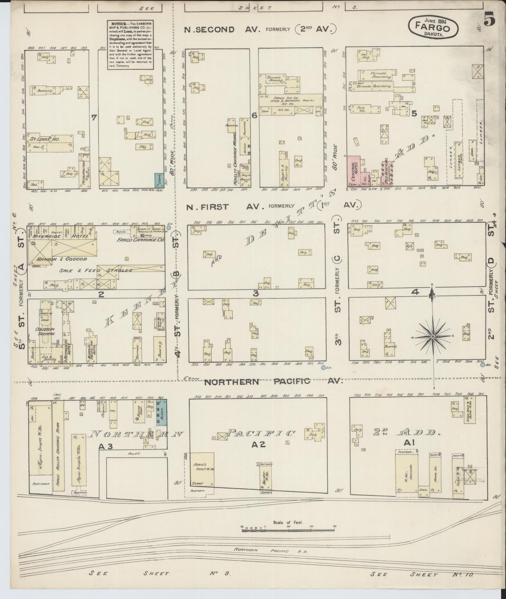 Sanborn Fire Insurance Map from Fargo, Cass County, North Dakota (1884), Sheet #0005 - Historic Sanborn Fire Insurance Map Print, vintage old map wall art, antique decor, genealogy gift, North Dakota North Dakota map