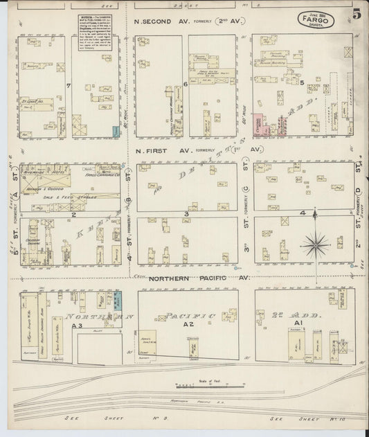 Sanborn Fire Insurance Map from Fargo, Cass County, North Dakota (1884), Sheet #0005 - Historic Sanborn Fire Insurance Map Print, vintage old map wall art, antique decor, genealogy gift, North Dakota North Dakota map
