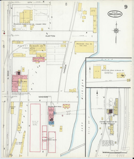 Sanborn Fire Insurance Map from Waukegan, Lake County, Illinois (1917), Sheet #0009 - Historic Sanborn Fire Insurance Map Print, vintage old map wall art, antique decor, genealogy gift, Illinois Illinois map