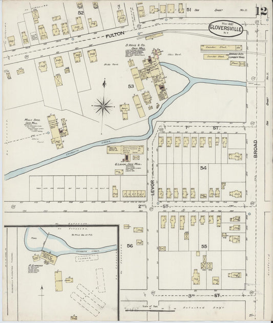 Sanborn Fire Insurance Map from Gloversville, Fulton County, New York (1887), Sheet #0012 - Historic Sanborn Fire Insurance Map Print, vintage old map wall art, antique decor, genealogy gift, New York New York map