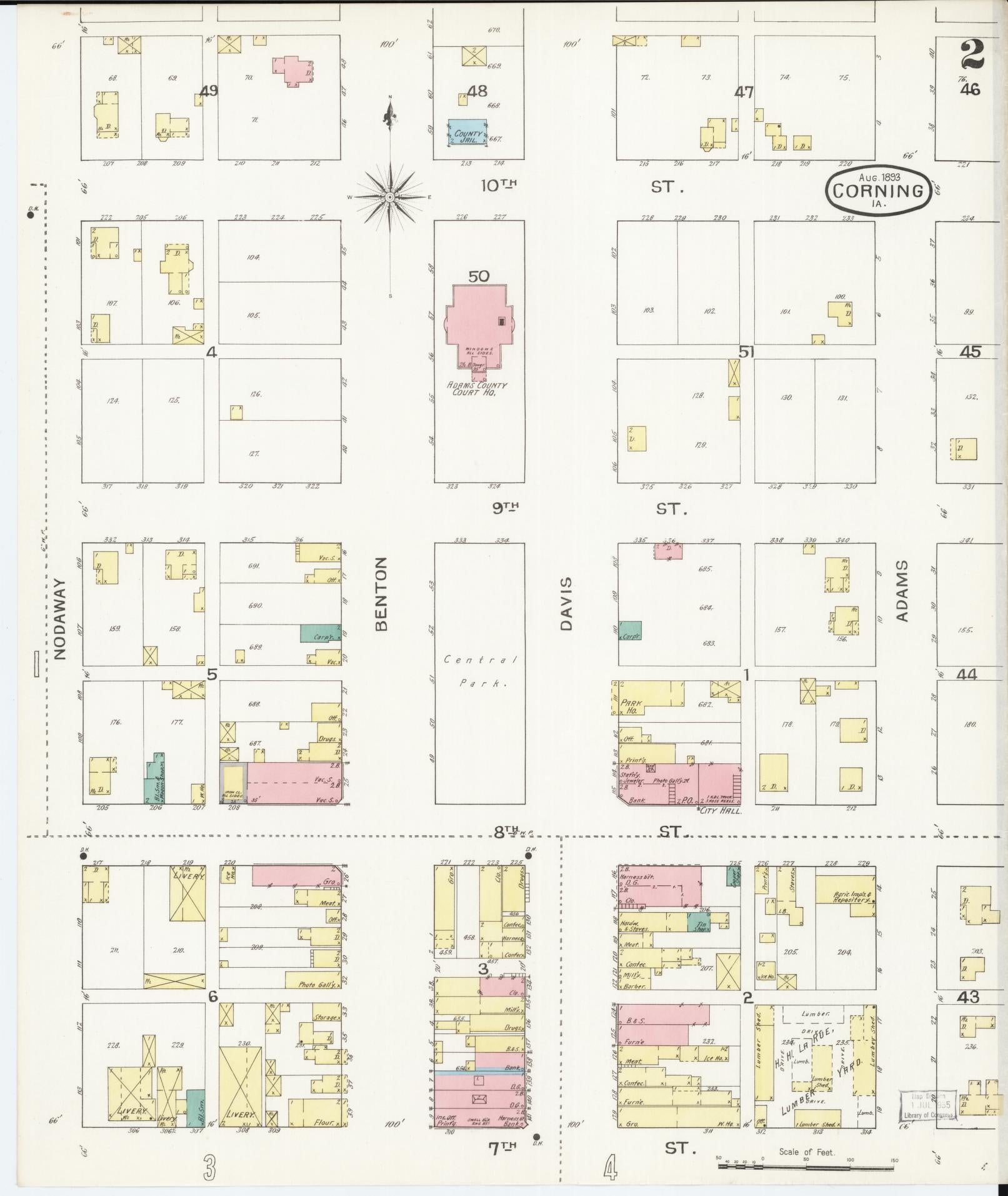 Sanborn Fire Insurance Map from Corning, Adams County, Iowa (1893), Sheet #0002 - Historic Sanborn Fire Insurance Map Print, vintage old map wall art