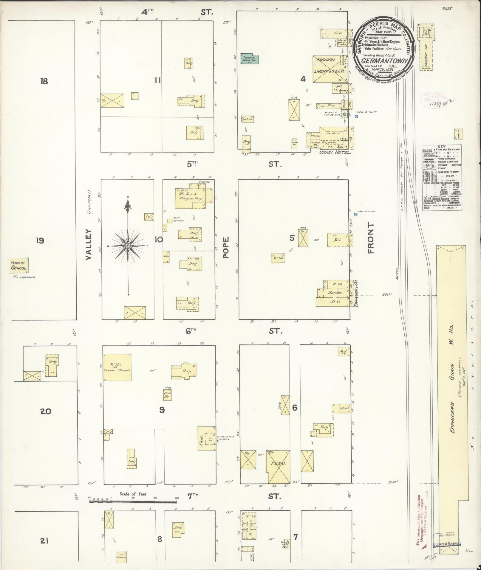 Sanborn Fire Insurance Map from Germantown, Glenn County, California (1891), Sheet #0001 - Historic Sanborn Fire Insurance Map Print, vintage old map wall art, antique decor, genealogy gift, California California map
