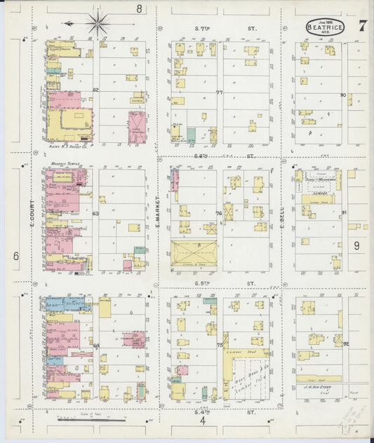 Sanborn Fire Insurance Map from Beatrice, Gage County, Nebraska (1896), Sheet #0007 - Historic Sanborn Fire Insurance Map Print, vintage old map wall art, antique decor, genealogy gift, Nebraska Nebraska map