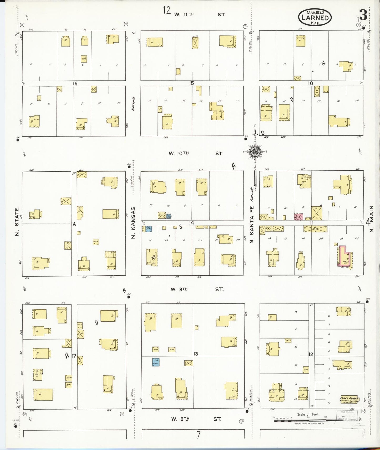Sanborn Fire Insurance Map from Larned, Pawnee County, Kansas (1920), Sheet #0003 - Complete Map Set gallery image, historic Sanborn map, vintage wall art, Kansas Kansas