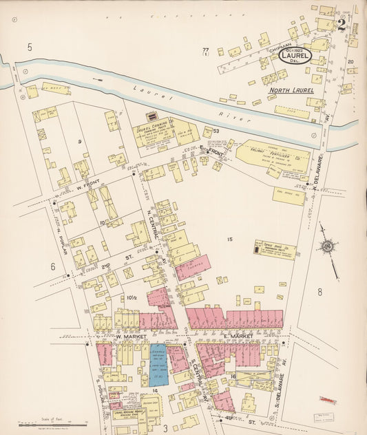 Sanborn Fire Insurance Map from Laurel, Sussex County, Delaware (1922), Sheet #0002 - Historic Sanborn Fire Insurance Map Print, vintage old map wall art, antique decor, genealogy gift, Delaware Delaware map