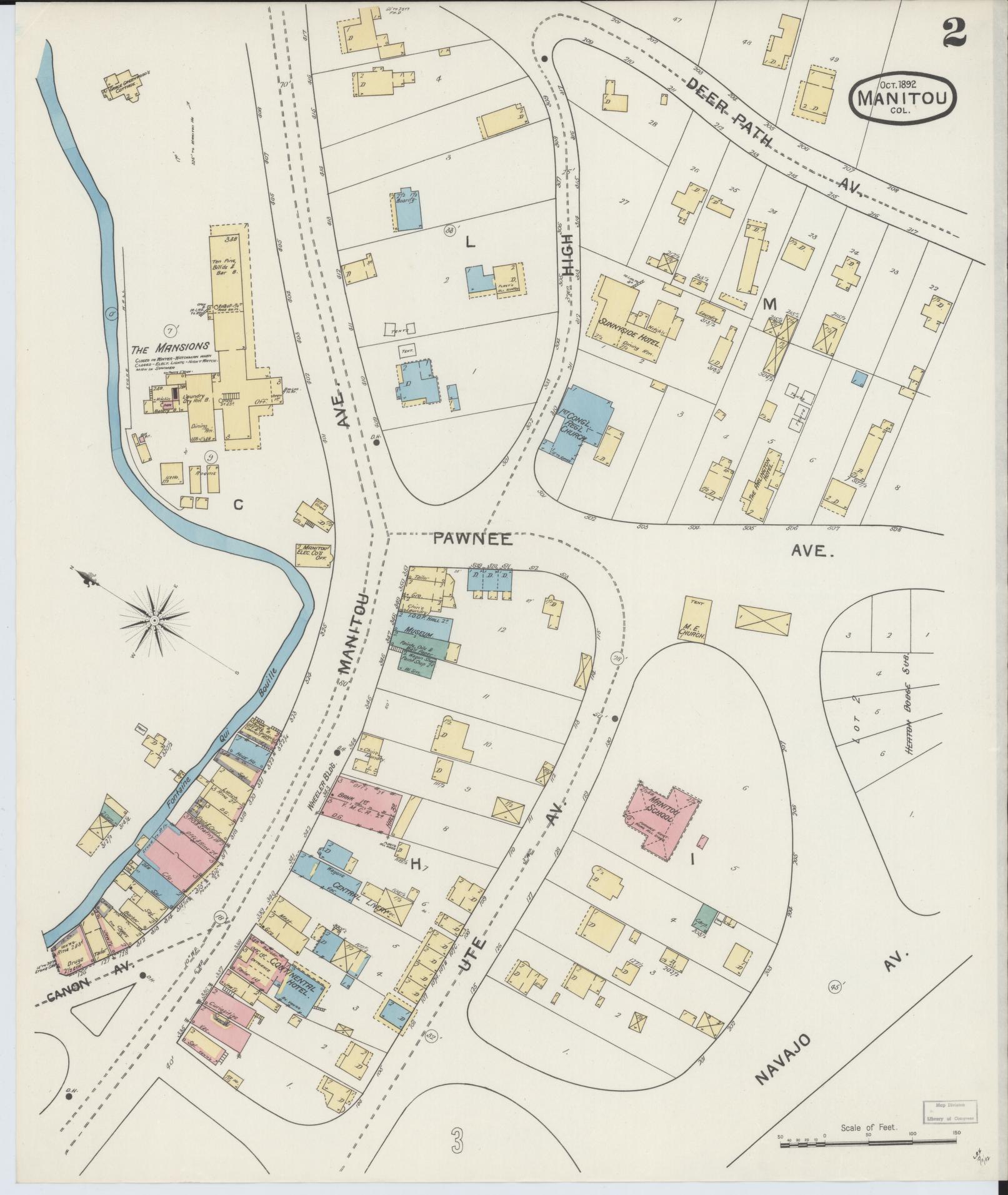 Sanborn Fire Insurance Map from Manitou, El Paso County, Colorado (1892), Sheet #0002 - Complete Map Set gallery image, historic Sanborn map, vintage wall art, Colorado Colorado