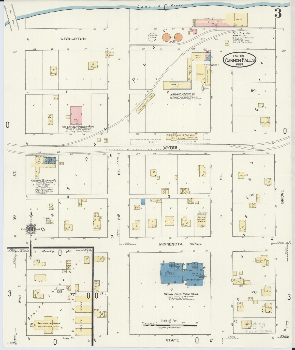 Sanborn Fire Insurance Map from Cannon Falls, Goodhue County, Minnesota (1921), Sheet #0003 - Historic Sanborn Fire Insurance Map Print, vintage old map wall art, antique decor, genealogy gift, Minnesota Minnesota map