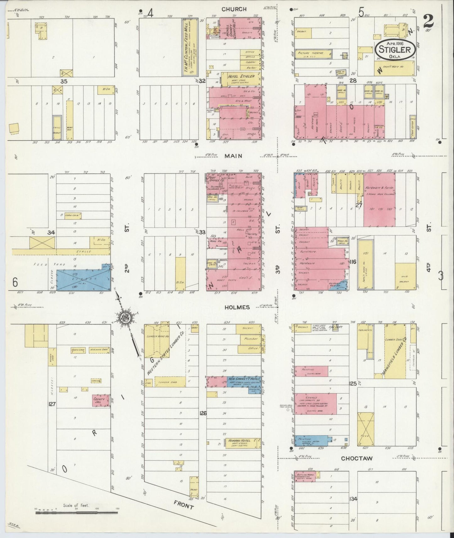 Sanborn Fire Insurance Map from Stigler, Haskell County, Oklahoma (1916), Sheet #0002 - Complete Map Set gallery image, historic Sanborn map, vintage wall art, Oklahoma Oklahoma