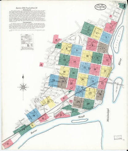 Sanborn Fire Insurance Map from Clinton, Clinton County, Iowa (1909), Sheet #0001 - Historic Sanborn Fire Insurance Map Print