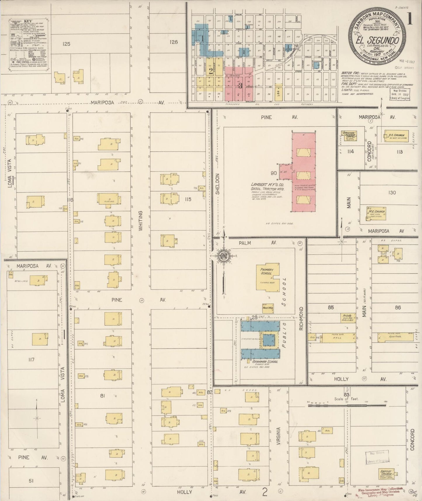 Sanborn Fire Insurance Map from El Segundo, Los Angeles County, California (1917), Sheet #0001 - Complete Map Set gallery image, historic Sanborn map, vintage wall art, California California