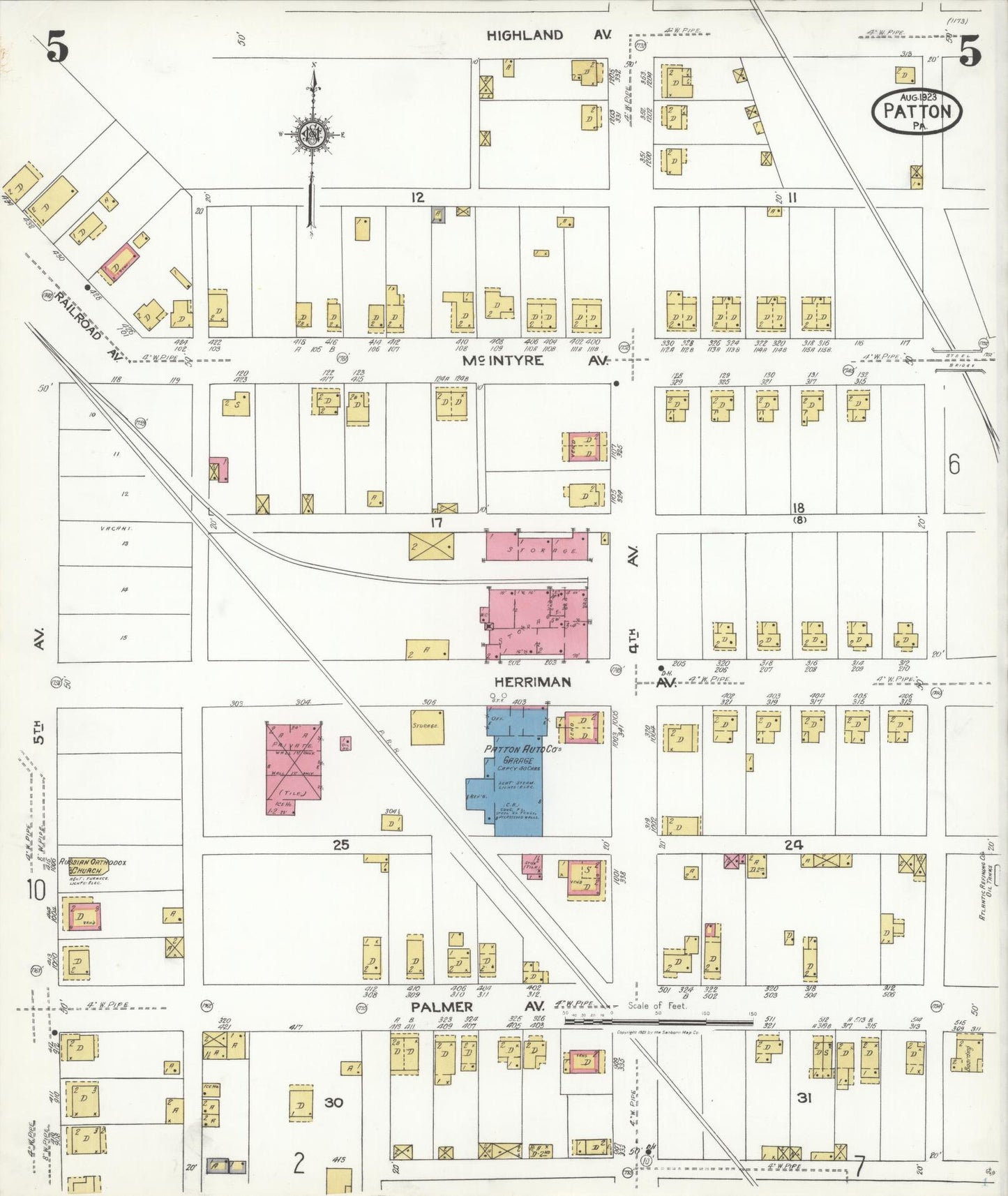 Sanborn Fire Insurance Map from Patton, Cambria County, Pennsylvania (1923), Sheet #0005 - Historic Sanborn Fire Insurance Map Print, vintage old map wall art, antique decor, genealogy gift, Pennsylvania Pennsylvania map