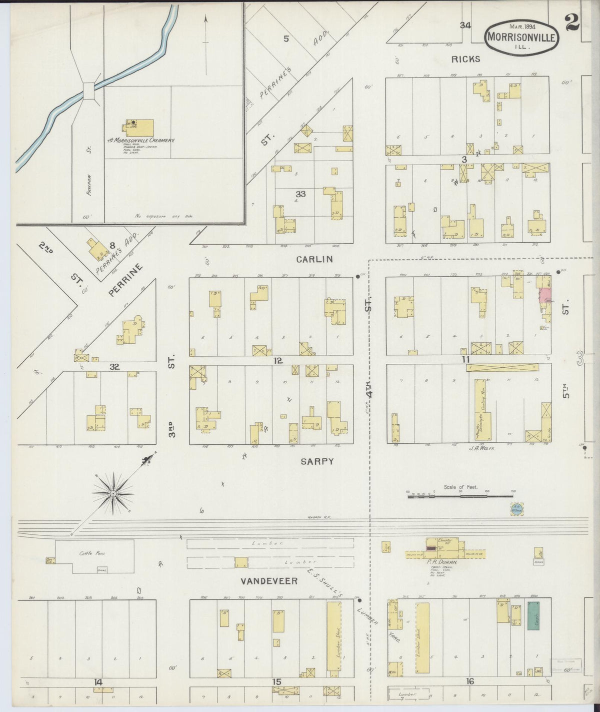 Sanborn Fire Insurance Map from Morrisonville, Christian County, Illinois (1894), Sheet #0002 - Complete Map Set gallery image, historic Sanborn map, vintage wall art, Illinois Illinois