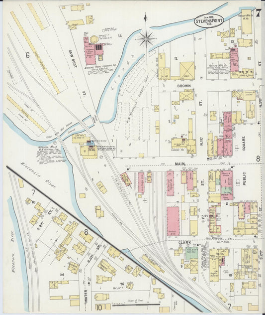 Sanborn Fire Insurance Map from Stevens Point, Portage County, Wisconsin (1898), Sheet #0007 - Historic Sanborn Fire Insurance Map Print, vintage old map wall art, antique decor, genealogy gift, Wisconsin Wisconsin map
