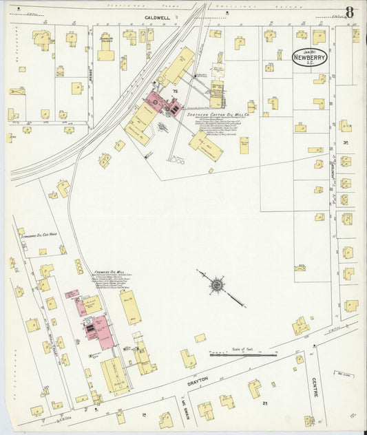 Sanborn Fire Insurance Map from Newberry, Newberry County, South Carolina (1911), Sheet #0008 - Historic Sanborn Fire Insurance Map Print, vintage old map wall art, antique decor, genealogy gift, South Carolina South Carolina map