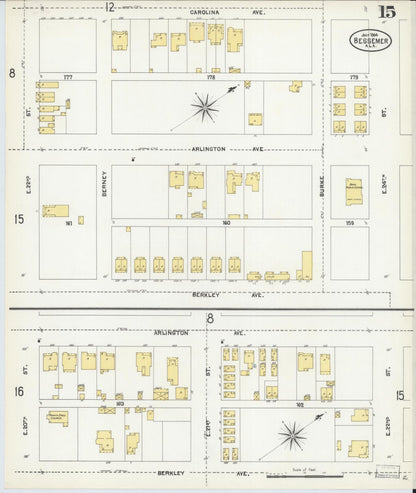 Sanborn Fire Insurance Map from Bessemer, Jefferson County, Alabama (1904), Sheet #0015 - Complete Map Set gallery image, historic Sanborn map, vintage wall art, Alabama Alabama