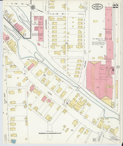Sanborn Fire Insurance Map from Newark, Licking County, Ohio (1912), Sheet #0022 - Historic Sanborn Fire Insurance Map Print, vintage old map wall art, antique decor, genealogy gift, Ohio Ohio map